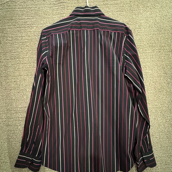 Express Men's Black and Pink Striped Shirt - Picture 2 of 3